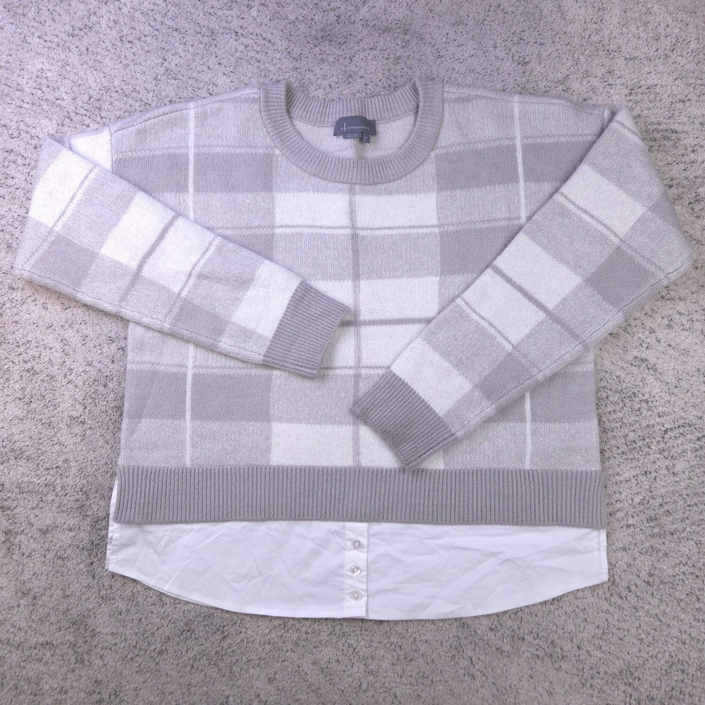 Anthropologie Sweater Womens XL Shayla Pullover Plaid Layered Knit Crew Neck EUC
